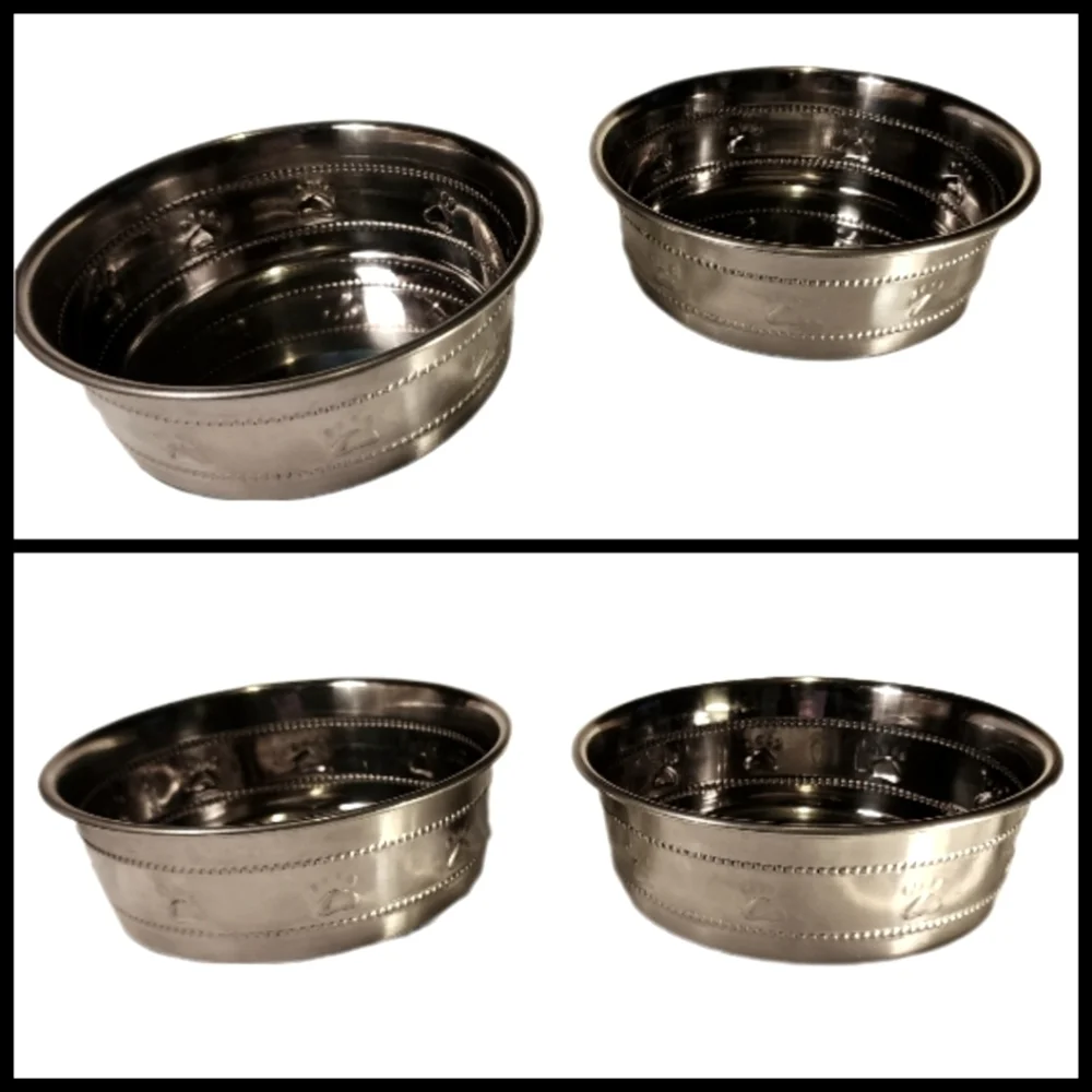 Stainless Steel Pawprint Bowls with Rubber Base (Set of 2)